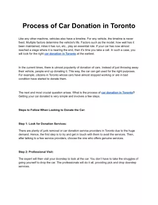 Process of Car Donation in Toronto