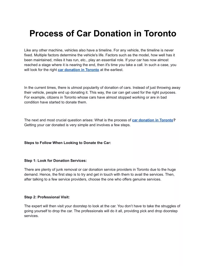 process of car donation in toronto