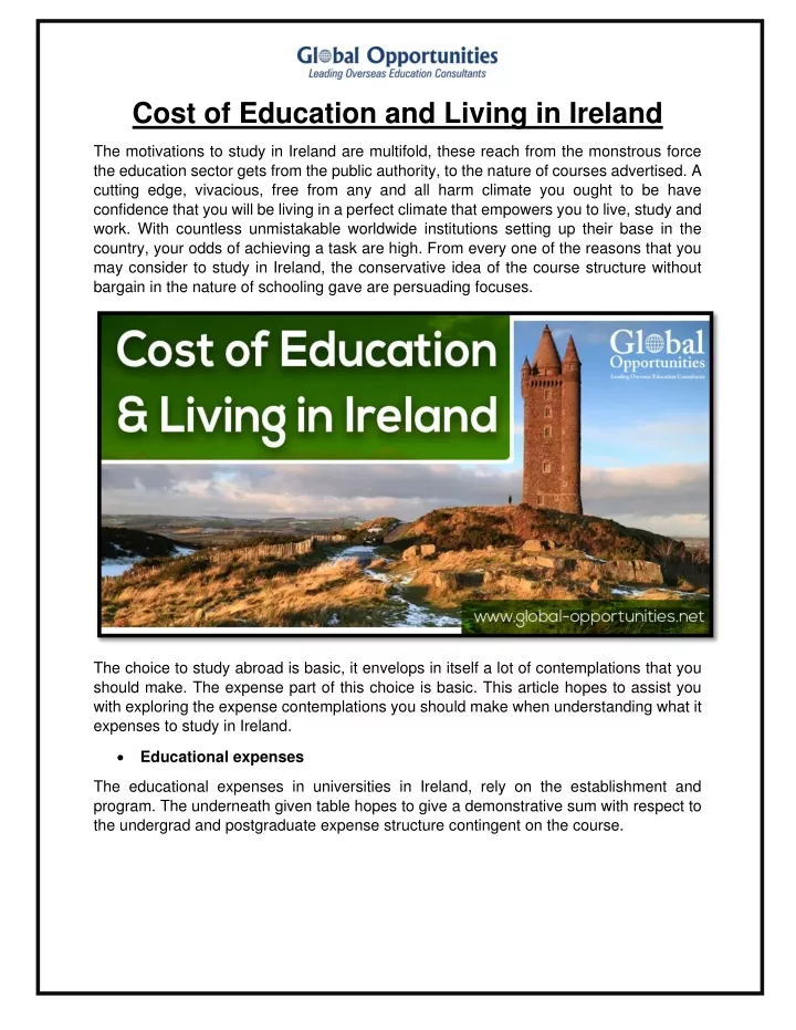 cost of education and living in ireland