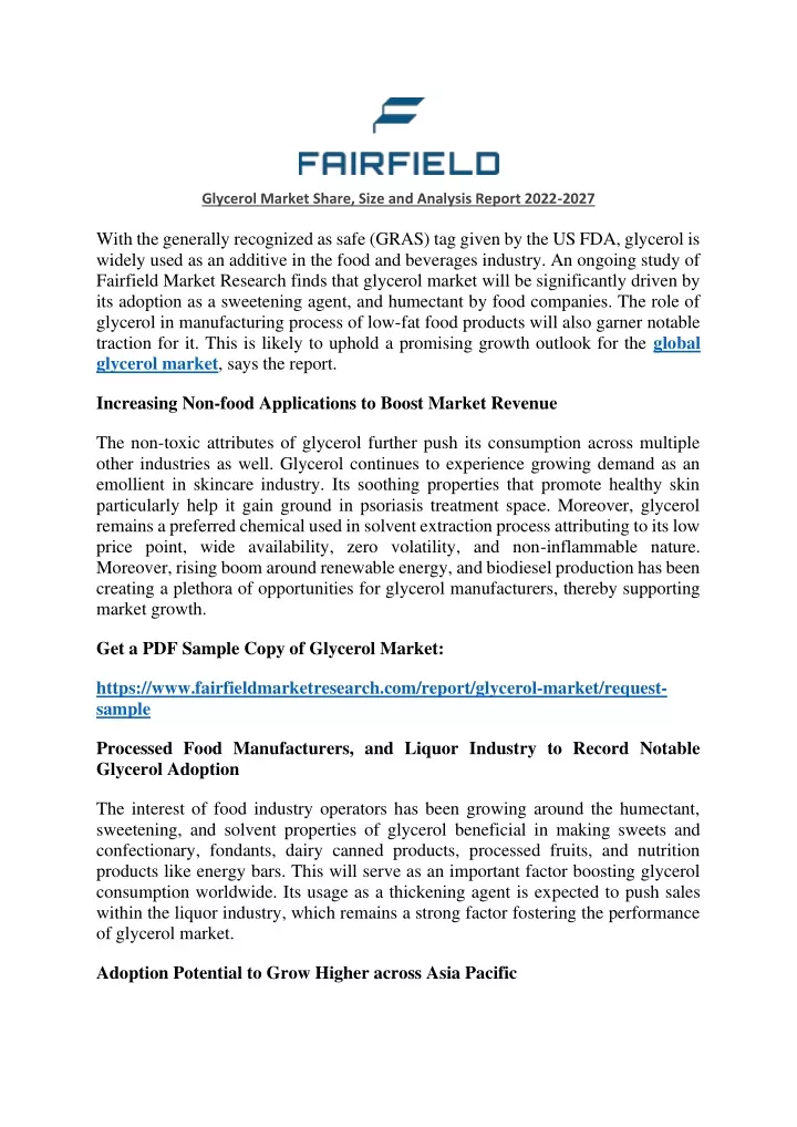 glycerol market share size and analysis report