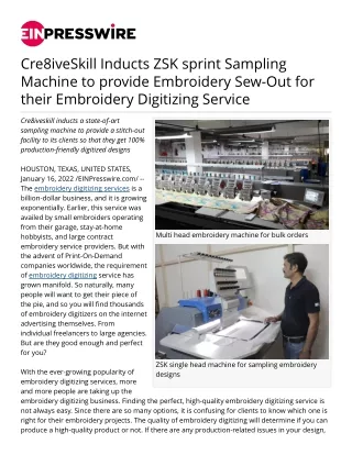 cre8iveskill inducts zsk sprint sampling machine