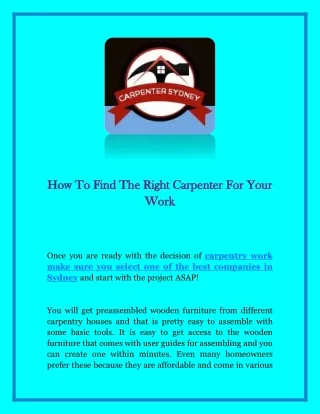 How To Find The Right Carpenter For Your Work