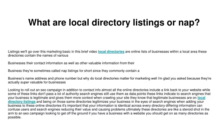 what are local directory listings or nap