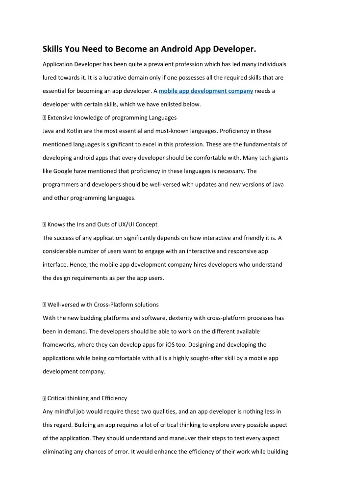 skills you need to become an android app developer