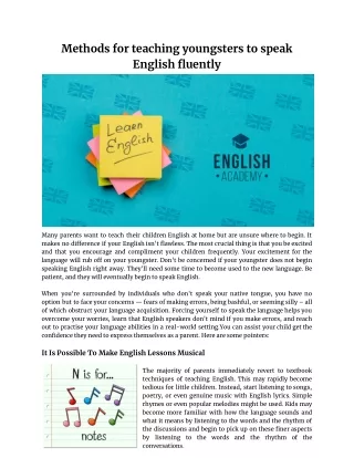 Methods for teaching youngsters to speak English fluently