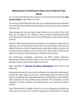 Motorworks In Christchurch That Is Up To Date On Their Work!
