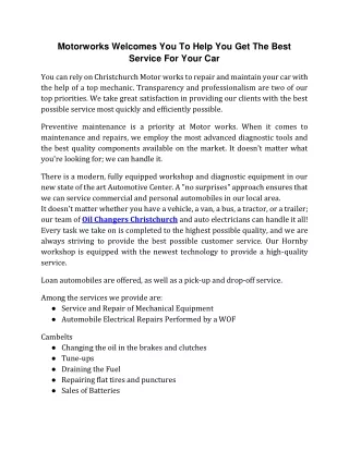 Motorworks Welcomes You To Help You Get The Best Service For Your Car