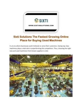 Why Sixti Solutions is Fastest Growing Online Place for Buying Used Machines