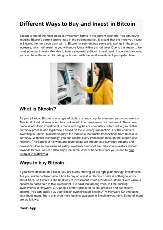 What are the Ways to Buy and Invest in Bitcoin?