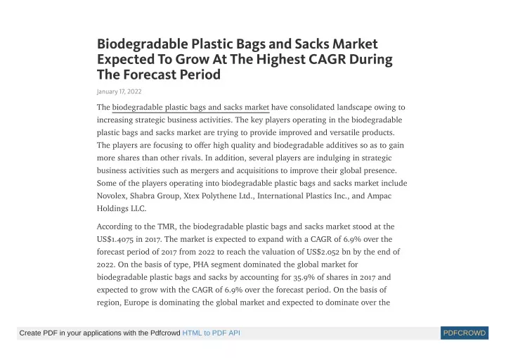 biodegradable plastic bags and sacks market