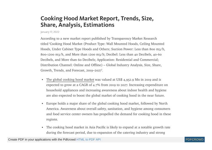 cooking hood market report trends size share