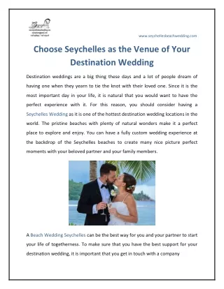 Choose Seychelles as the venue of your destination wedding