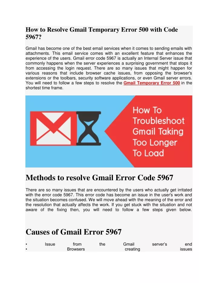 how to resolve gmail temporary error 500 with