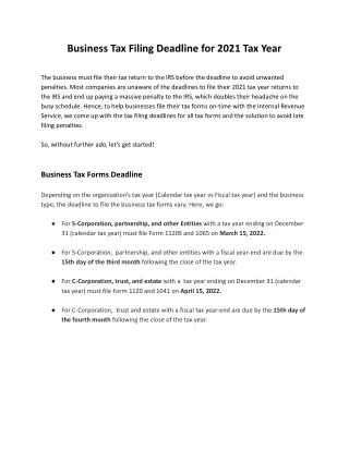 business tax filing deadline for 2021 tax year
