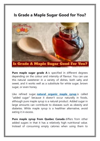 Is Grade a Maple Sugar Good for You PDF