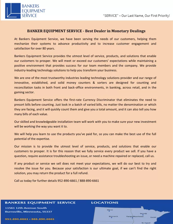 banker equipment service best dealer in monetary