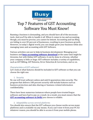 Top 7 Features of GST Accounting Software You Must Know