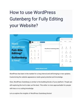 How to use WordPress Gutenberg for Fully Editing your Website