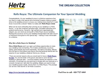 Rolls Royce: The Ultimate Companion for Your Special Wedding