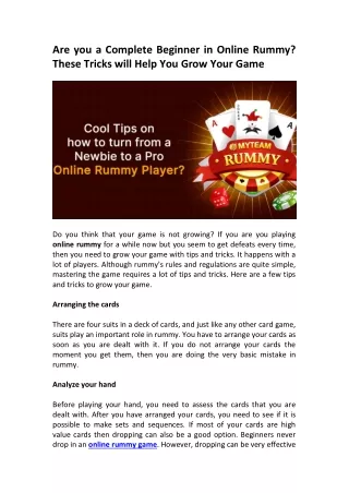 Are you a Complete Beginner in Online Rummy