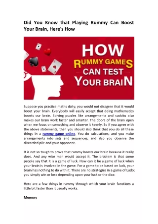 Did You Know that Playing Rummy Can Boost Your Brain