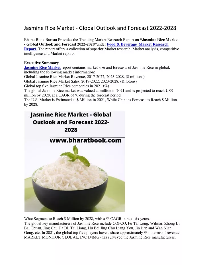 jasmine rice market global outlook and forecast