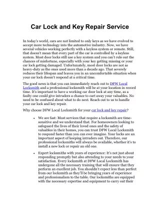 Car Lock and Key Repair Service