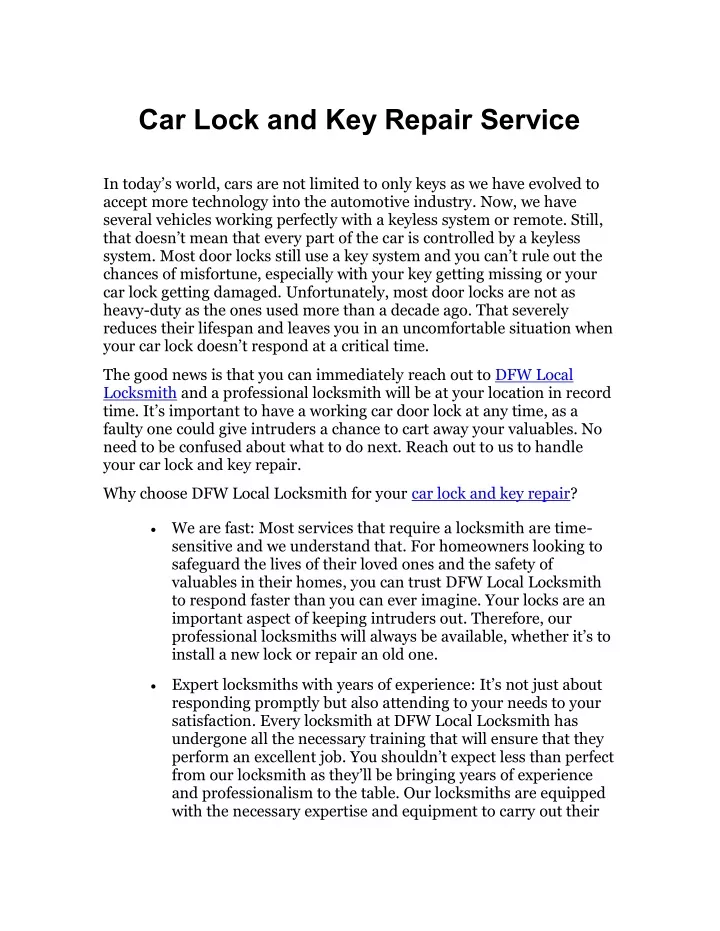 car lock and key repair service