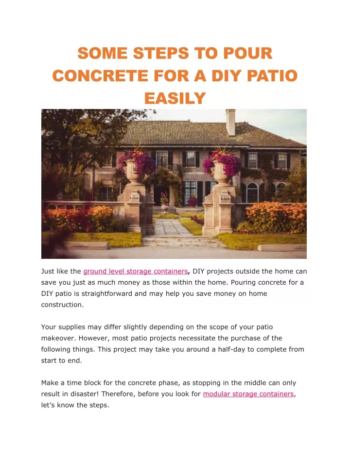 some steps to pour concrete for a diy patio easily