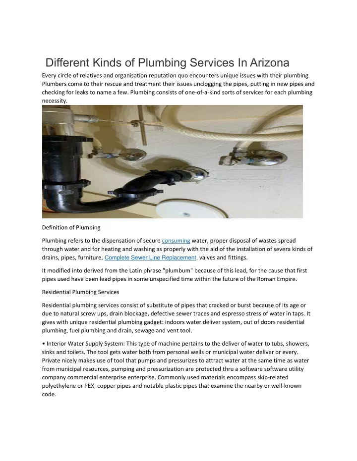 different kinds of plumbing services in arizona