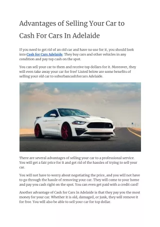 Advantages of Selling Your Car to Cash For Cars In Adelaide