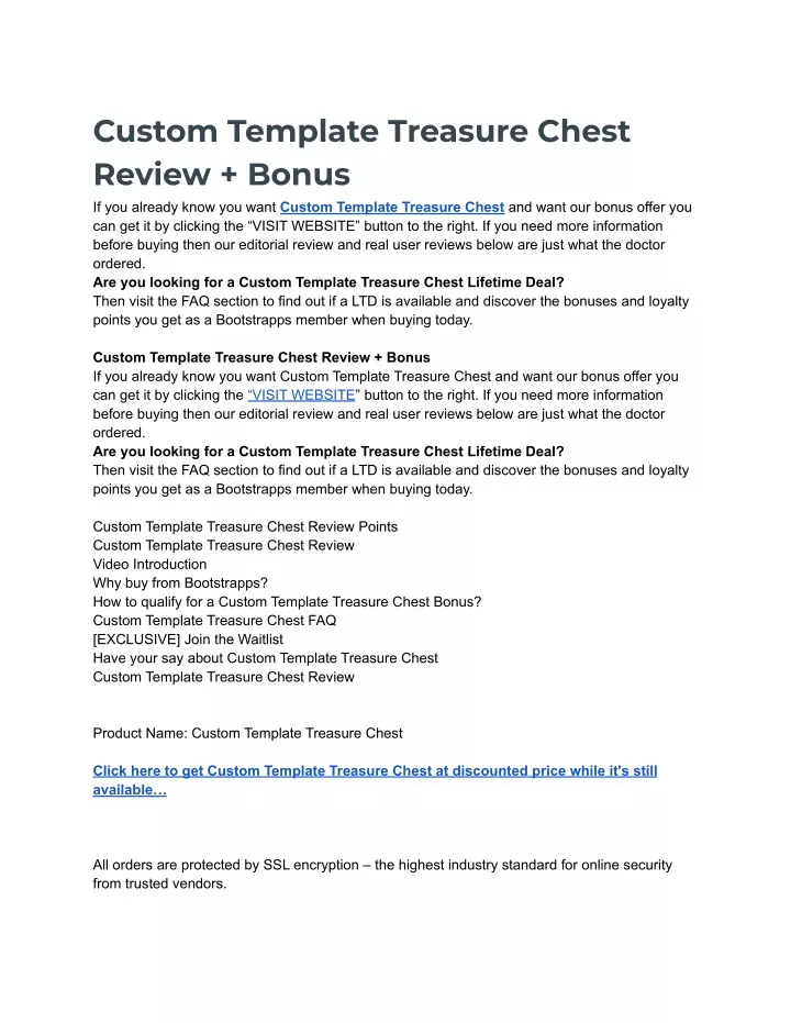 custom template treasure chest review bonus