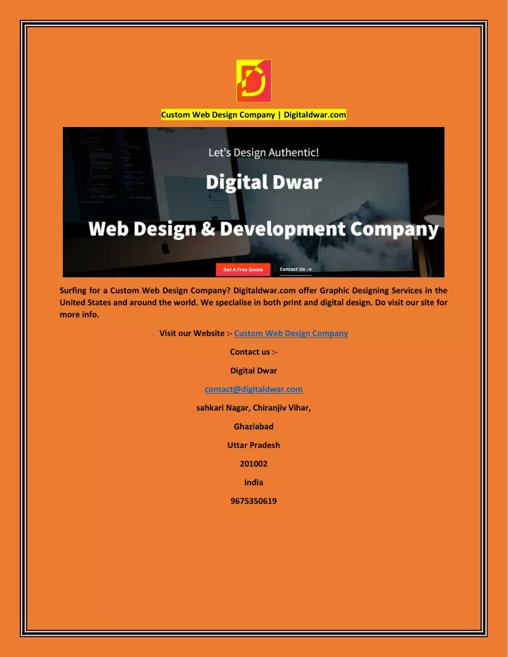 custom web design company digitaldwar com