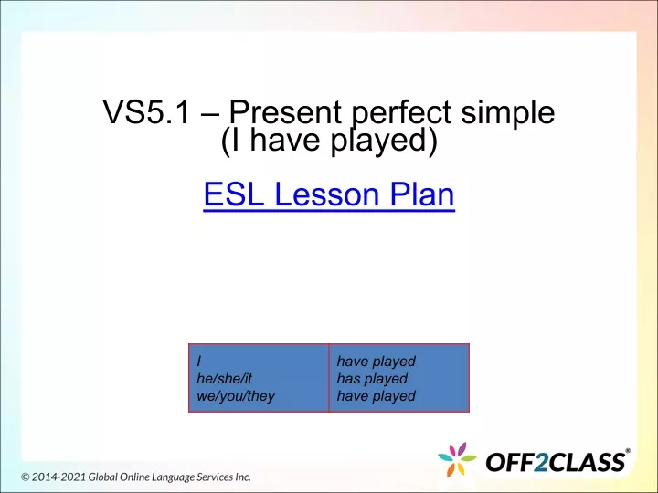 vs5 1 present perfect simple i have played