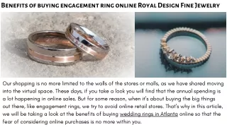 Benefits of buying engagement ring online by Royal Design Fine Jewelry