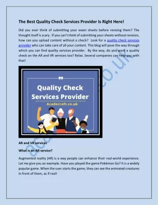 the best quality check services provider is right
