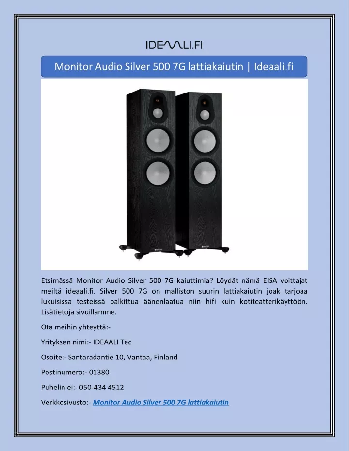 monitor audio silver 500 7g lattiakaiutin ideaali