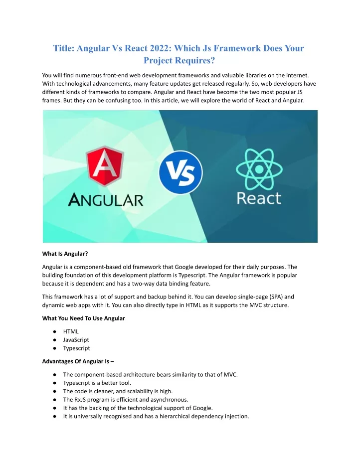 title angular vs react 2022 which js framework