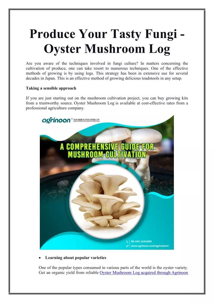 produce your tasty fungi oyster mushroom log