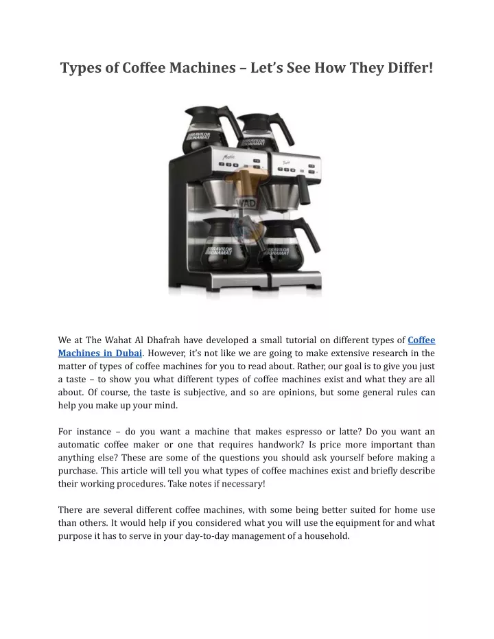 types of coffee machines let s see how they differ