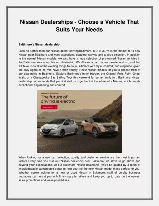 Nissan Dealerships - Choose a Vehicle That Suits Your Needs
