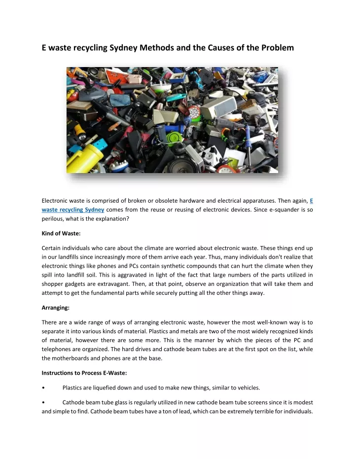 e waste recycling sydney methods and the causes