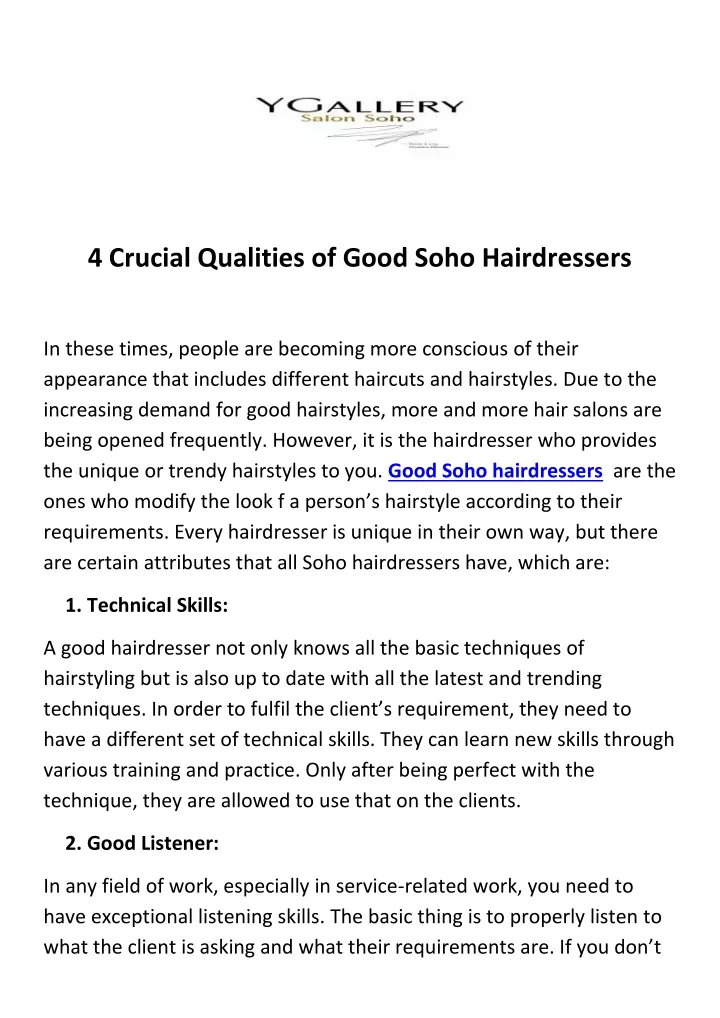 4 crucial qualities of good soho hairdressers