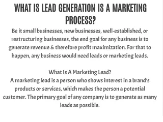 WHAT IS LEAD GENERATION IS A MARKETING PROCESS?