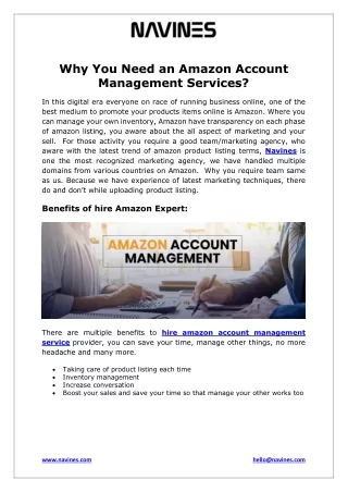 Why You Need an Amazon Account Management Services? - Navines.com