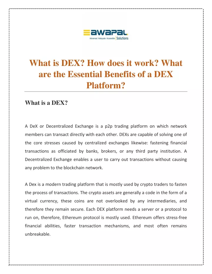 what is dex how does it work what