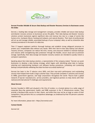 servnet provides reliable secure data backup