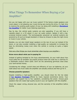 What Things To Remember When Buying a Car Amplifier