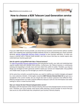How to choose a B2B Telecom Lead Generation service