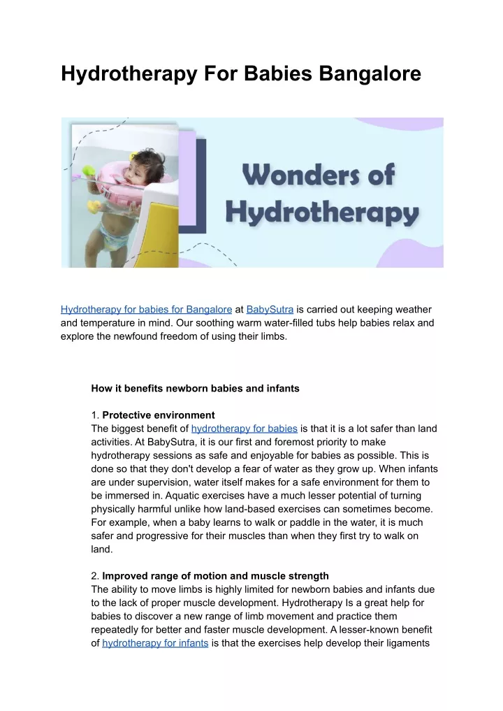 hydrotherapy for babies bangalore